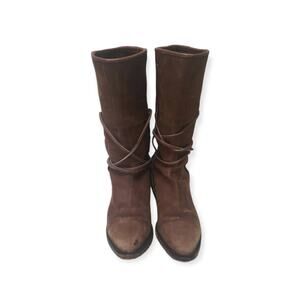 Adams Boots Brown Heeled w. Strings to Tie Around for Design - Size 8